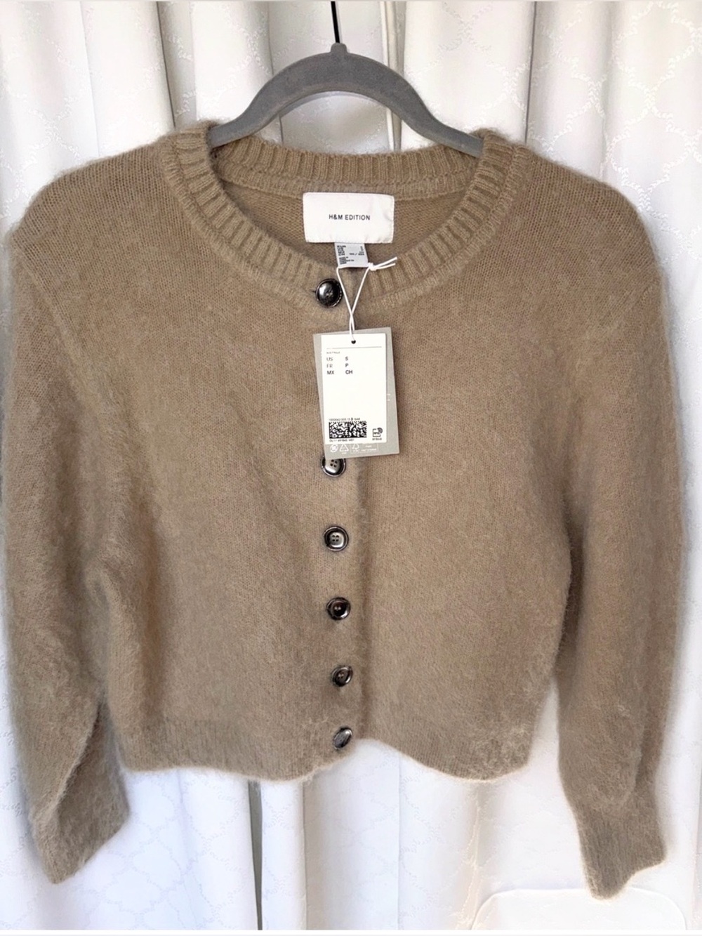 NWT H&M Edition Mohair Wool Blend Crop Cardigan Beige Knit Sweater